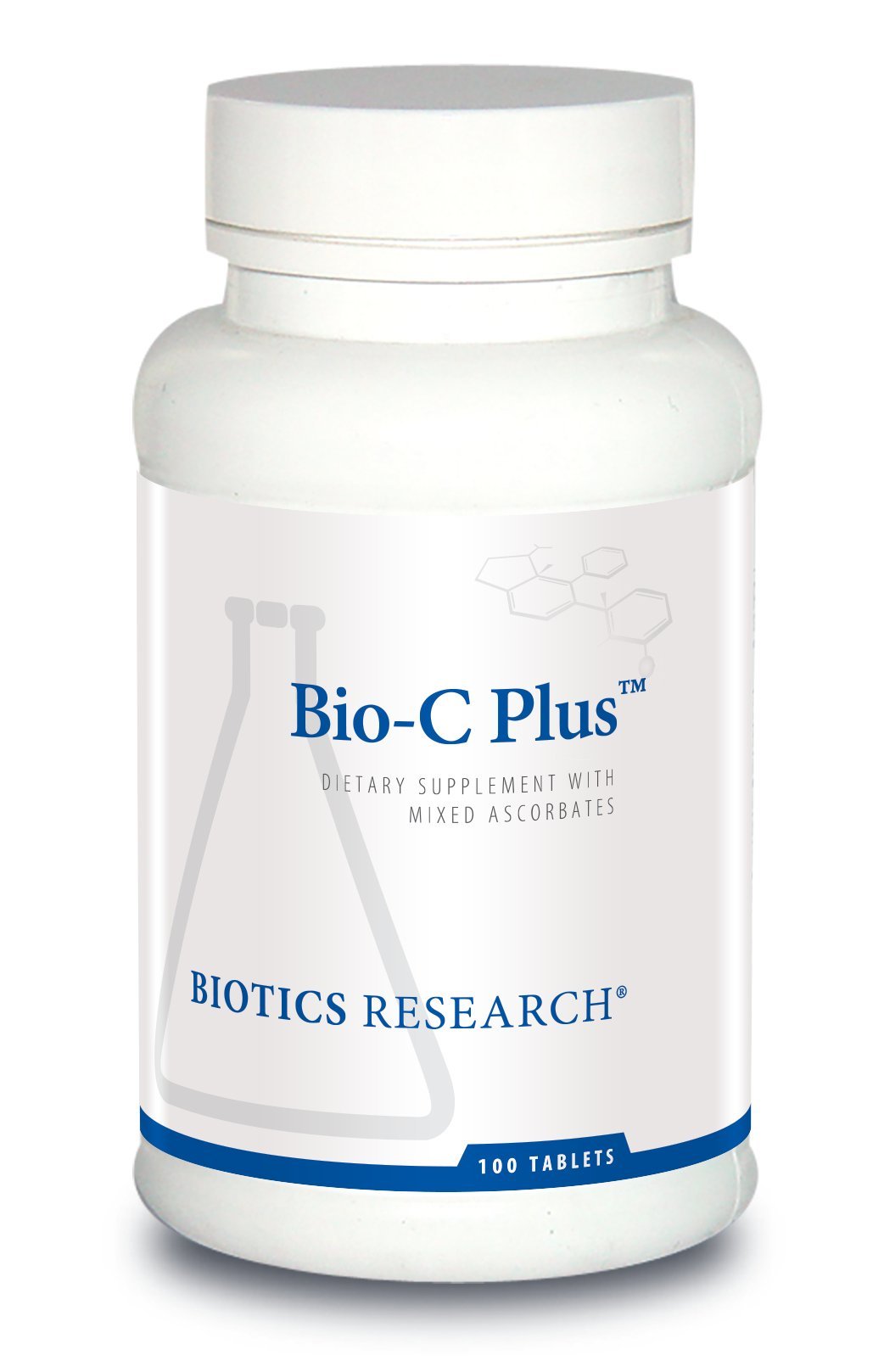 BIOTICS RESEARCH Bio C Plus bottle shows mixed mineral ascorbates for immune support