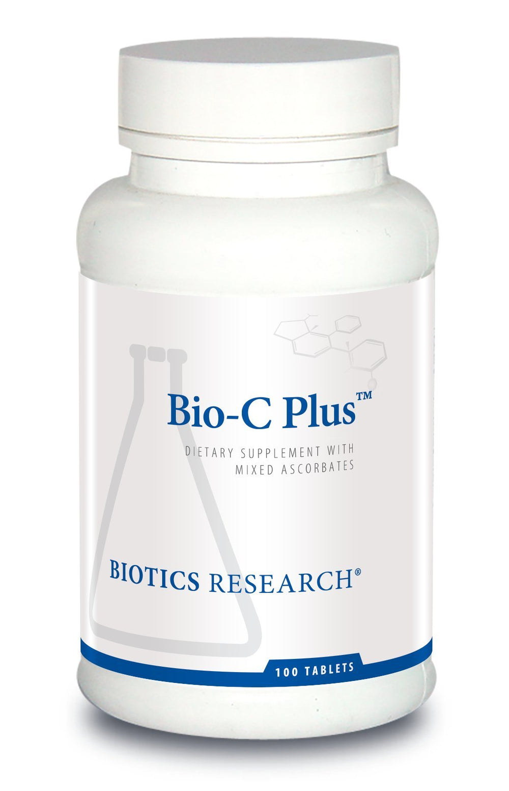 BIOTICS RESEARCH Bio C Plus bottle shows mixed mineral ascorbates for immune support