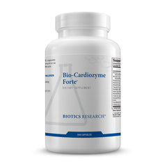 Biotics Research Bio Cardiozyme Forte bottle highlighting heart health support ingredients