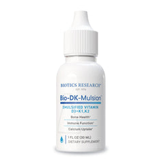 Biotics Research Bio-DK-Mulsion bottle pour demonstrates emulsified vitamins for easy absorption