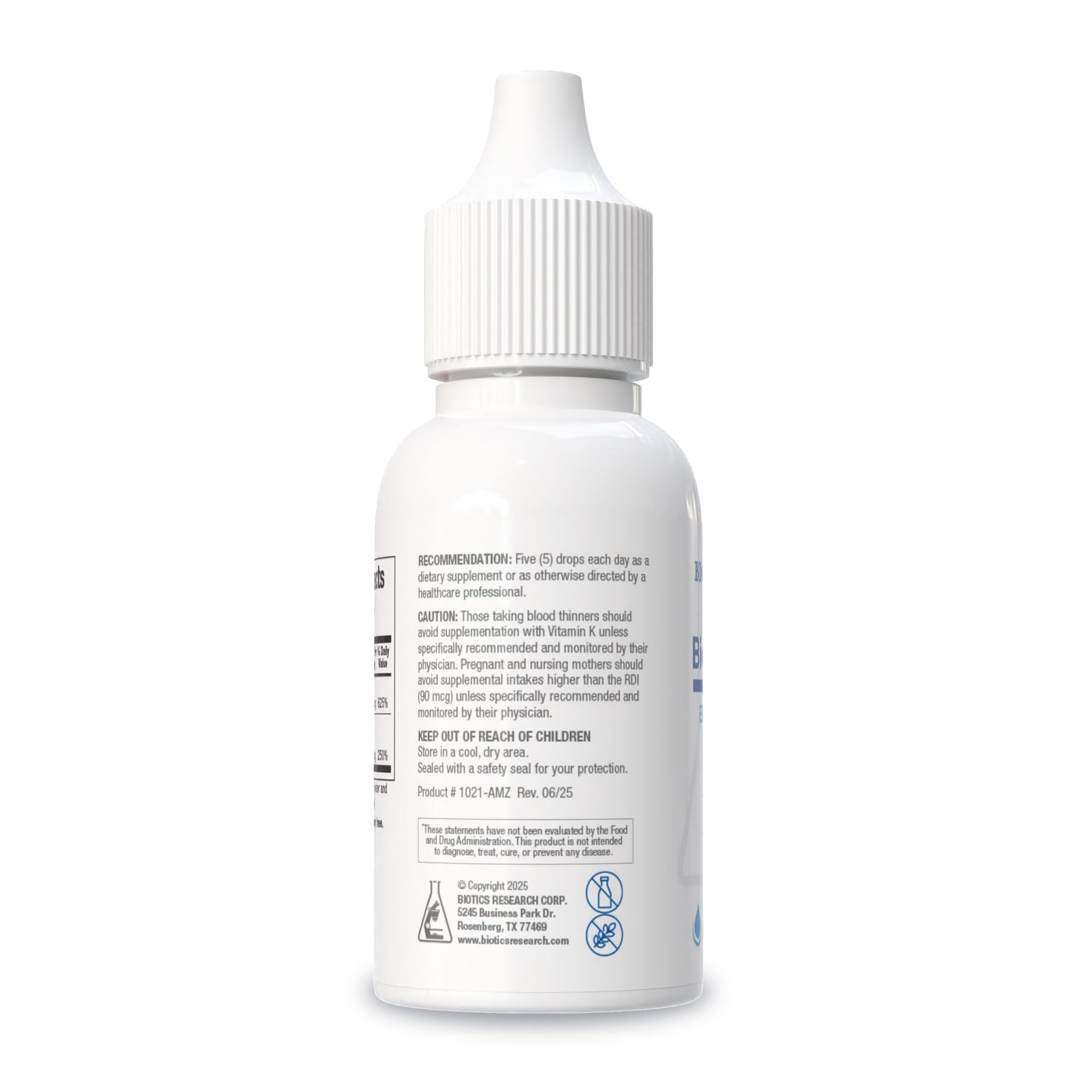 Biotics Research Bio-DK-Mulsion dropper shows liquid D and K designed for quick absorption