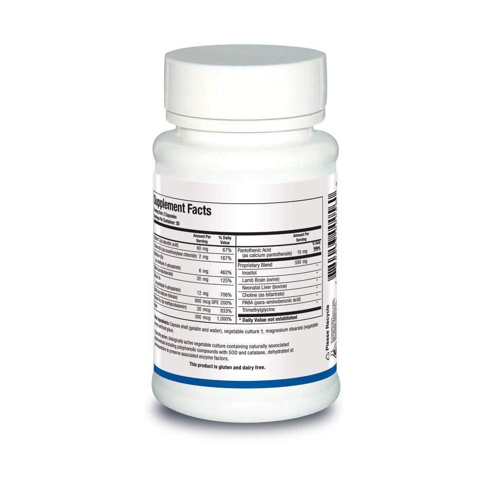 Biotics Research Bio GGG B label close-up shows vitamin spectrum.
