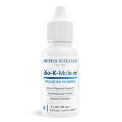 Biotics Research Bio K Mulsion bottle showing Vitamin K1 for bone support