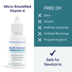 Biotics Research Bio K Mulsion ingredients panel with Vitamin K1 phytonadione