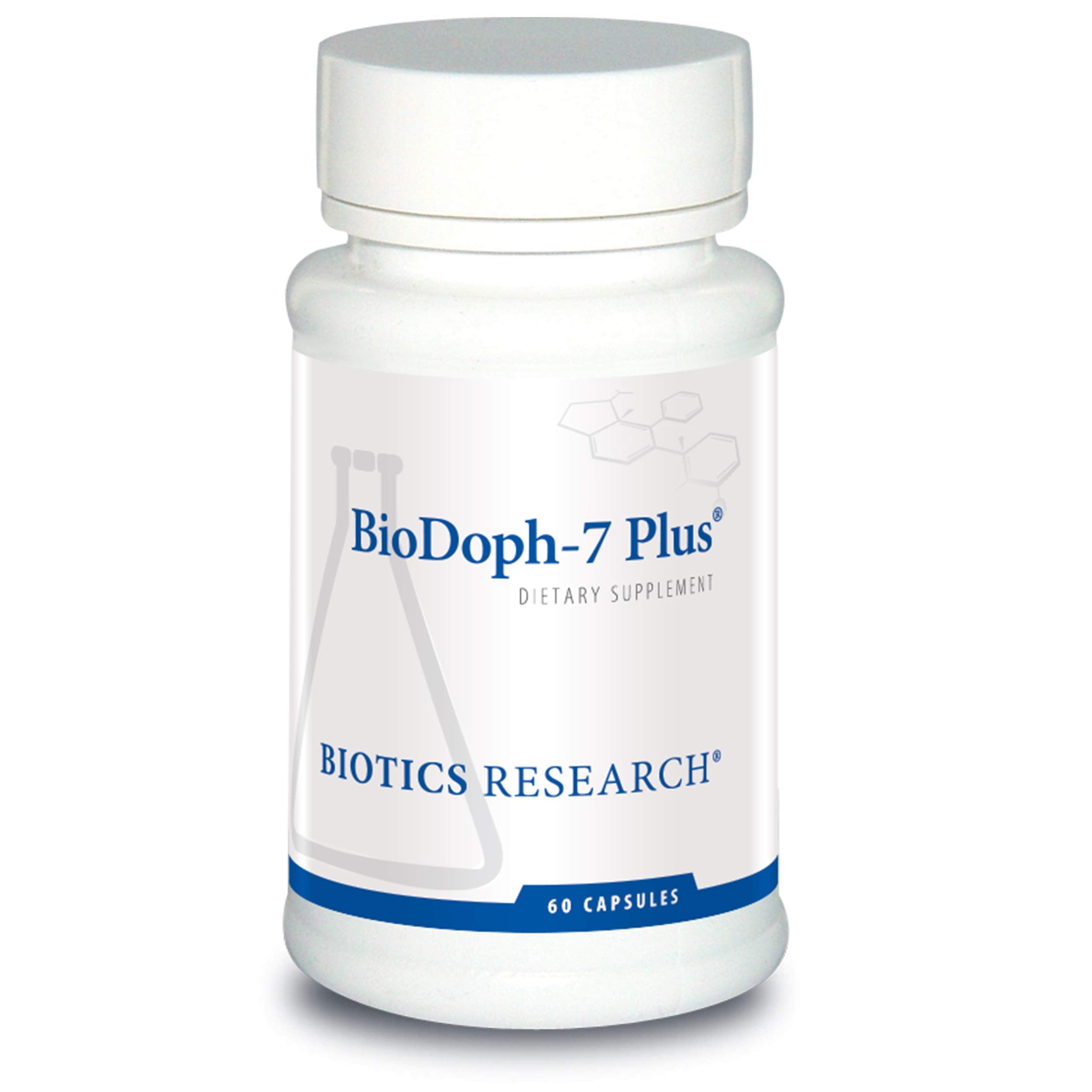BioDoph7 Plus bottle and capsules supporting daily digestive health.