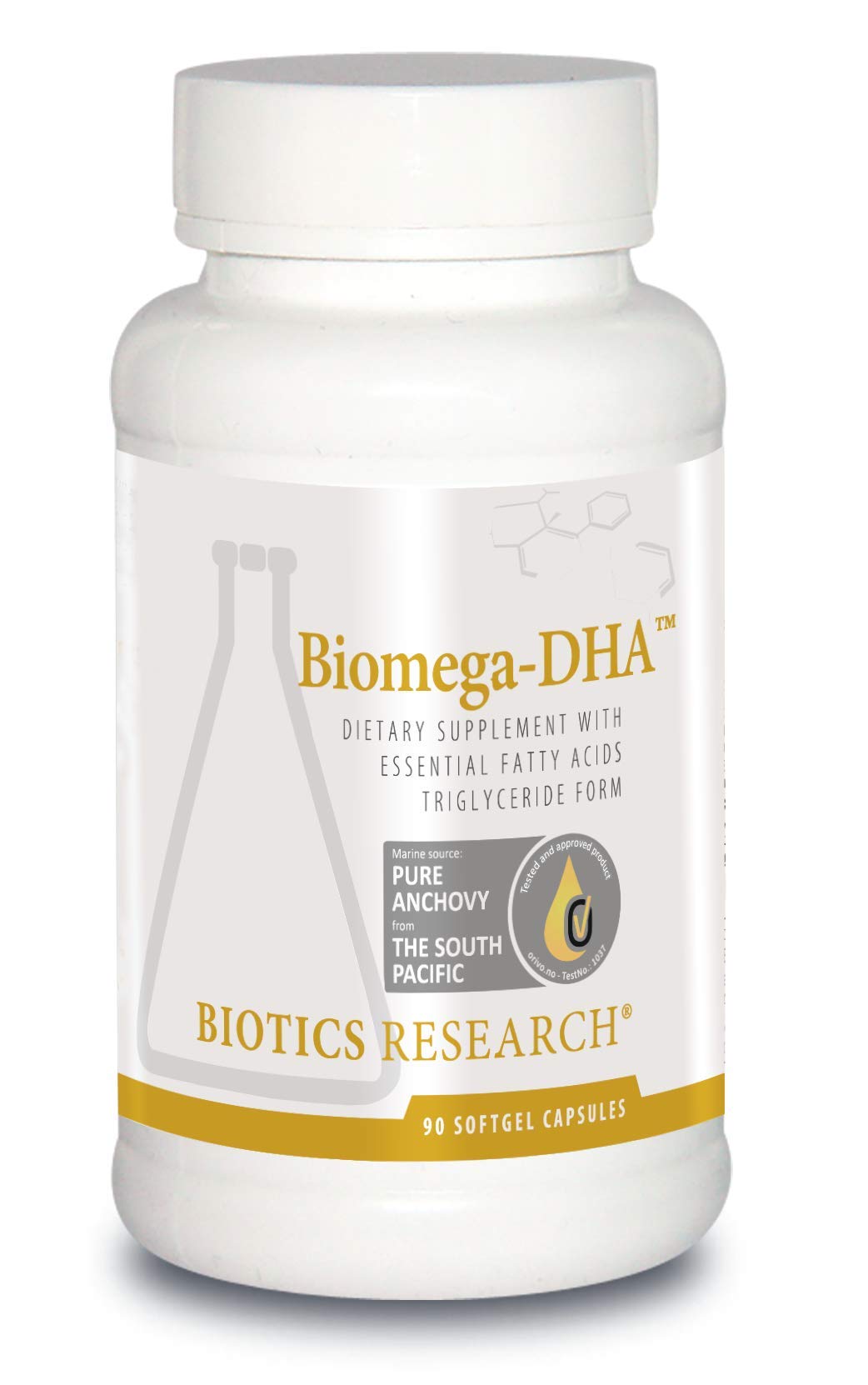 Biotics Research Biomega DHA softgels bottle for daily cognitive support.