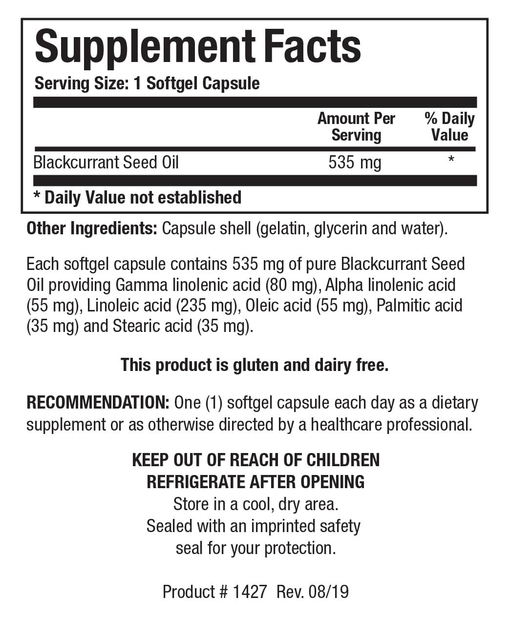 Close-up of BIOTICS RESEARCH Blackcurrant Seed Oil softgels rich in GLA