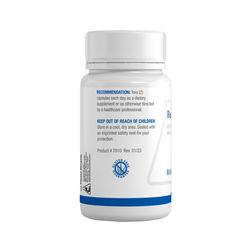 Biotics Research Butyric Cal Mag label shows gluten-free formulation.