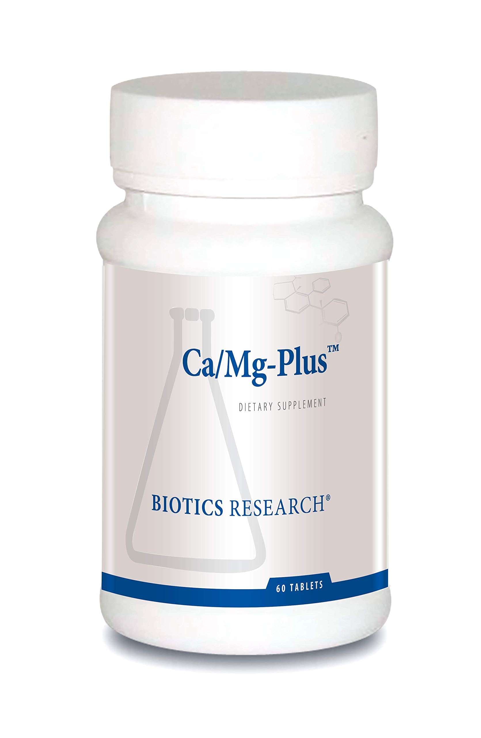 Biotics Research CaMg-Plus bottle front promotes bone and dental health.