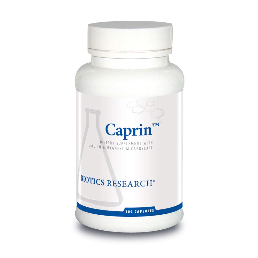 Biotics Research Caprin Caprylic Acid 1200mg bottle front view for gut balance