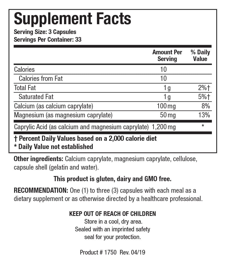 Caprin capsules labeled for GI support and mineral balance
