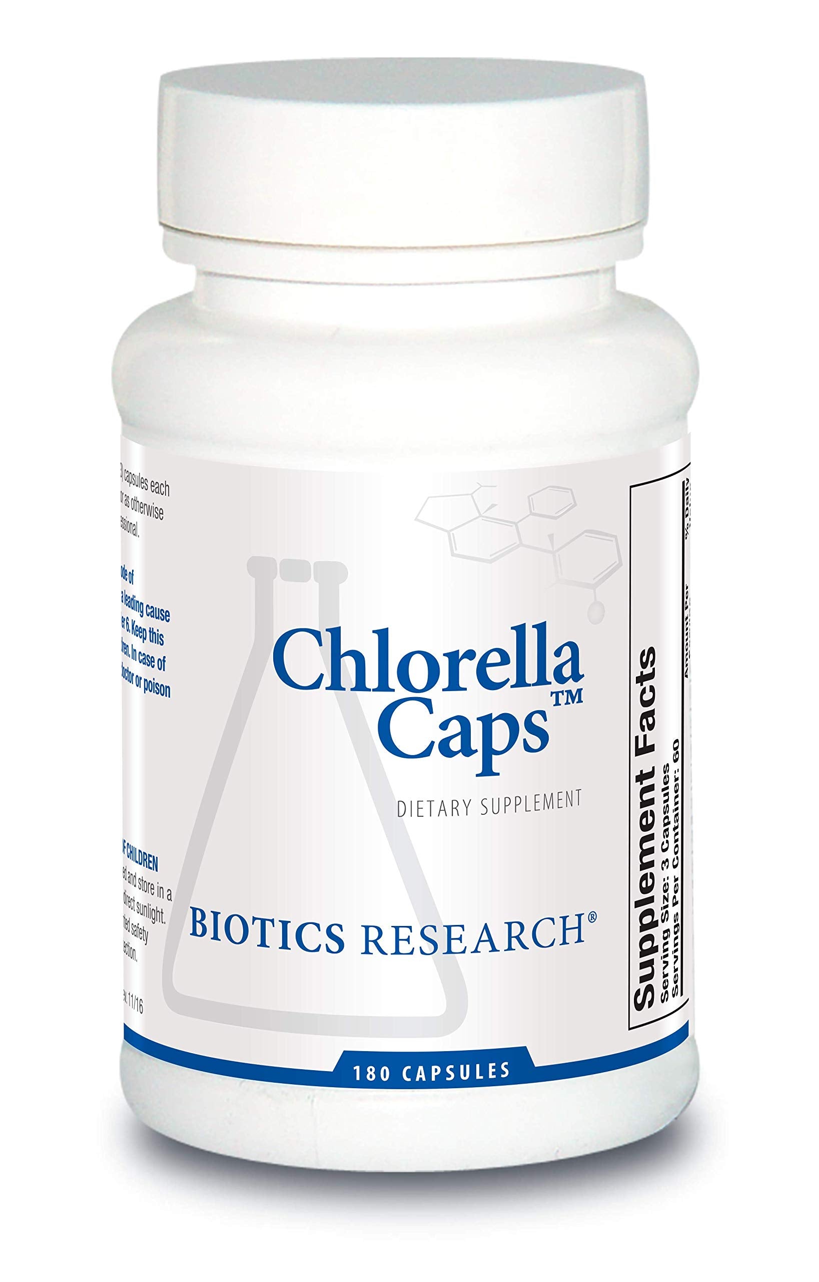 Biotics Research Chlorella capsules bottle for daily nutrient support.