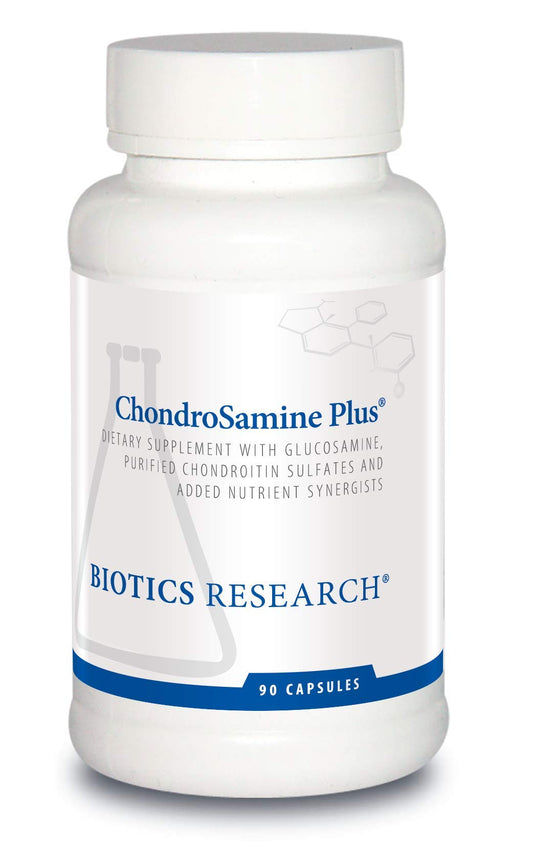 Biotics Research ChondroSamine Plus bottle label highlighting joint support
