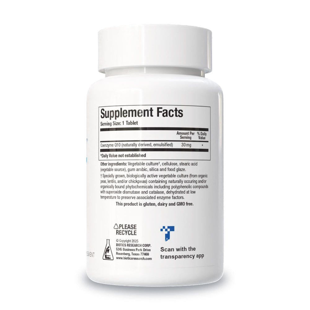 CoQZyme 30 bottle from Biotics Research highlights USA-made quality and purity
