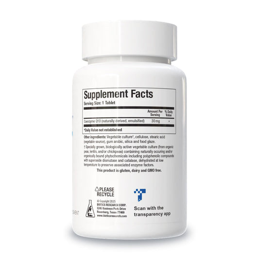 CoQZyme 30 bottle from Biotics Research highlights USA-made quality and purity