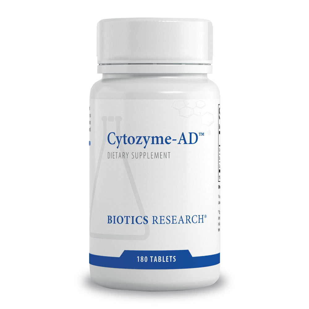 Biotics Research Cytozyme-AD adrenal support bottle front promotes daily wellness and stress-related energy balance.