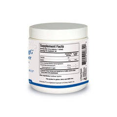 Biotics Research dairy-free immune-support powder shown with a glass of water.