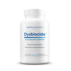 Biotics Research Dysbiocide bottle focusing on gut healing support for daily use.