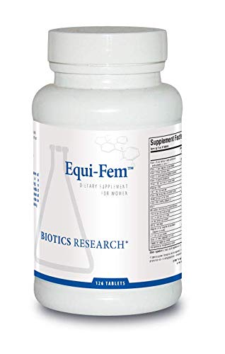Biotics Research Equi-Fem tablets bottle on a clean surface supports daily female wellness