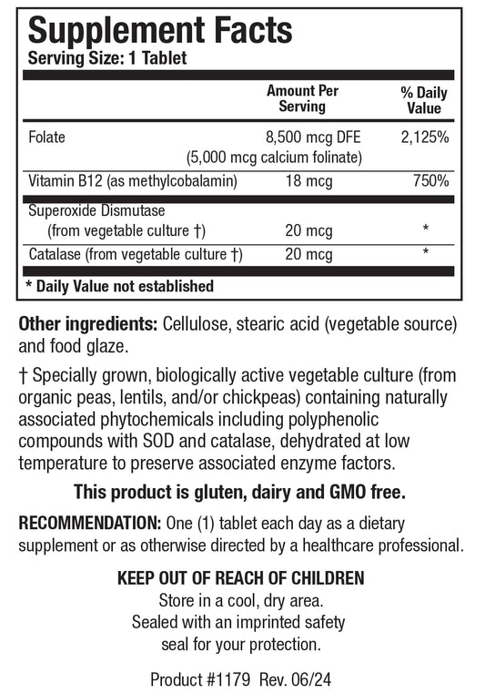 Biotics Research Folate 5 Plus bottle label showing ingredients and high-potency folate.
