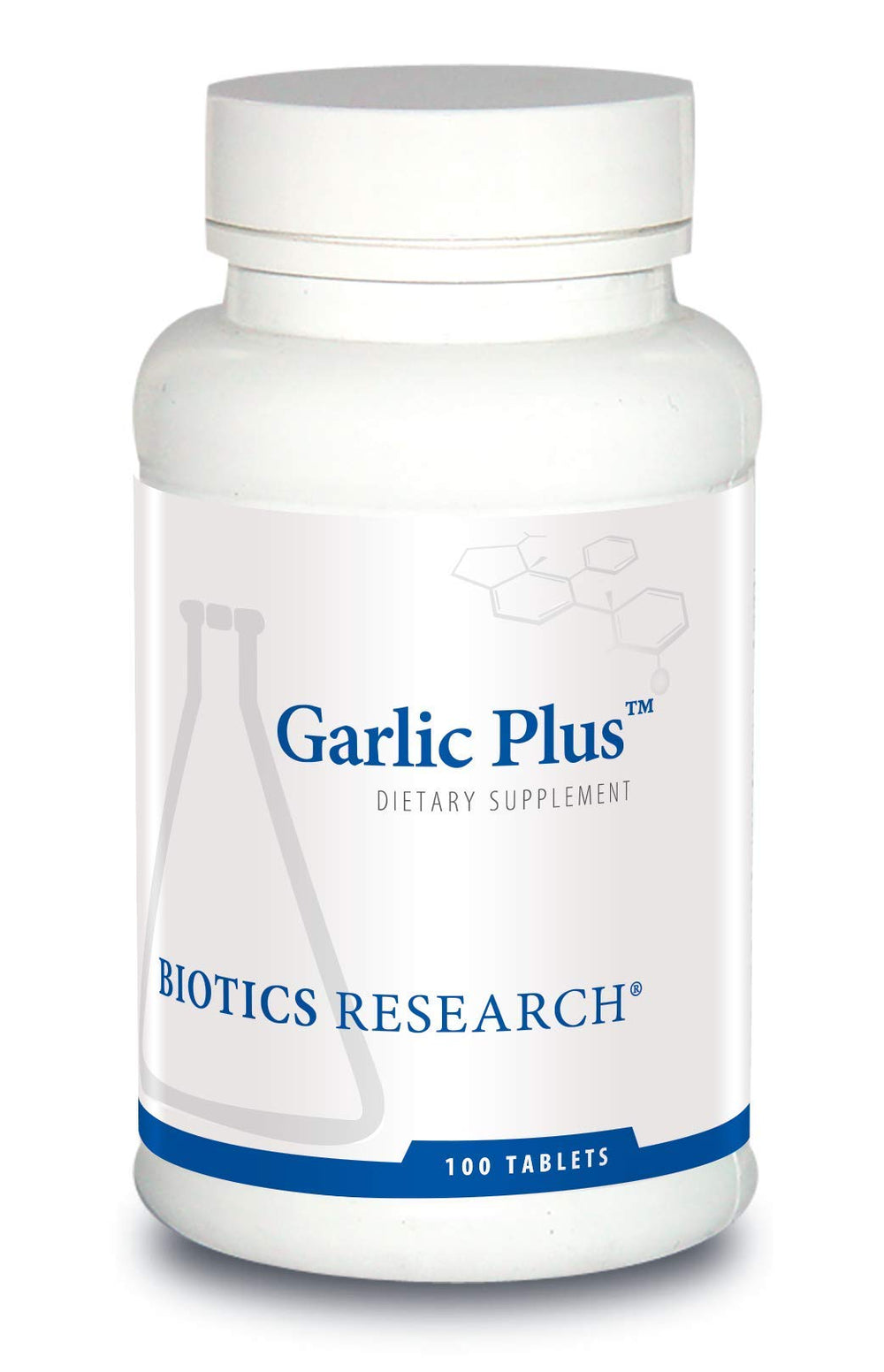 Biotics Research Garlic Plus bottle pour for easy daily dosing and convenience