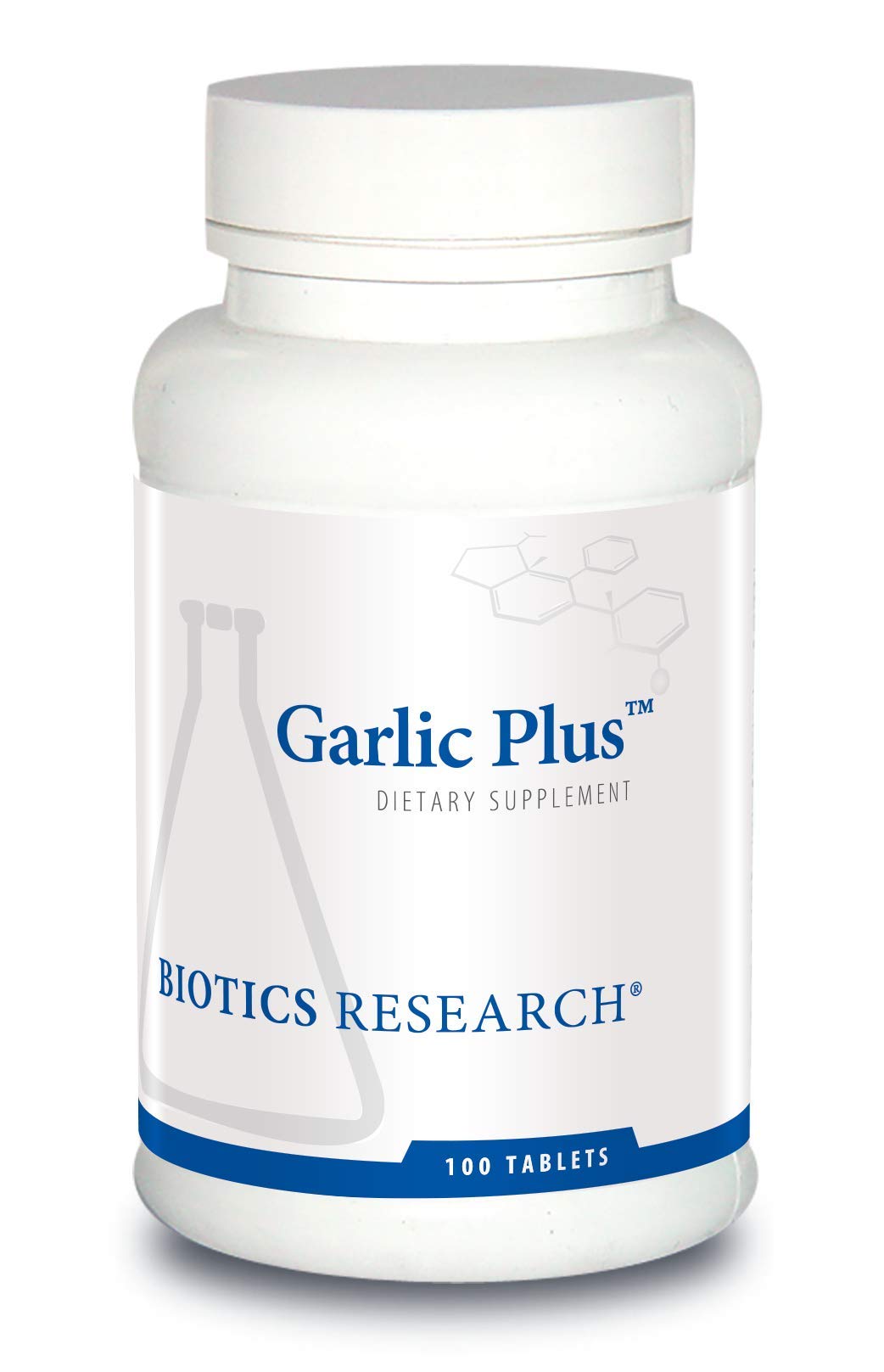 Biotics Research Garlic Plus bottle pour for easy daily dosing and convenience