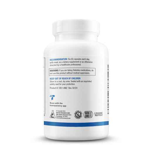 Biotics Research GlucoBalance capsules in hand, convenient daily support.