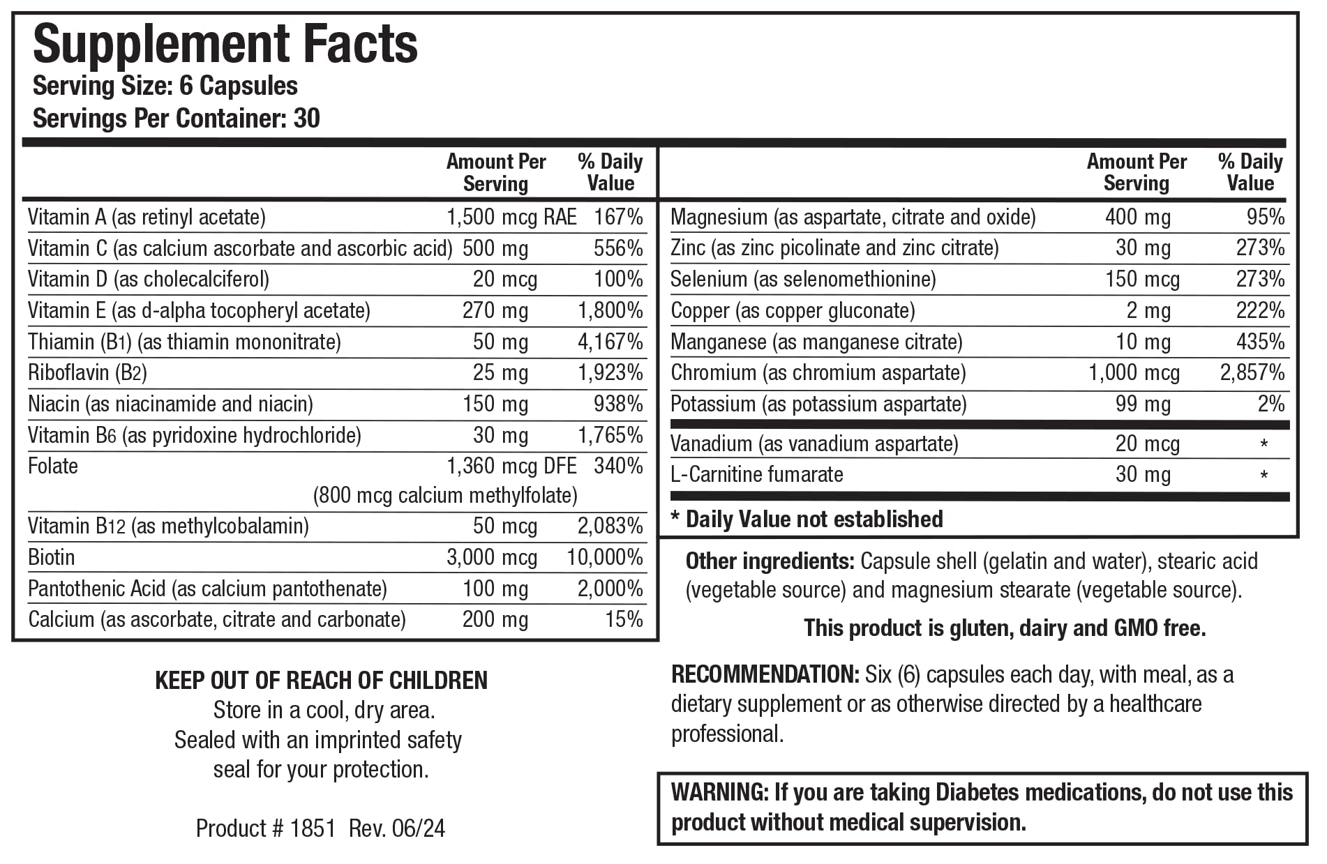 GlucoBalance ingredients: chromium, vanadium, L-carnitine for metabolic support.