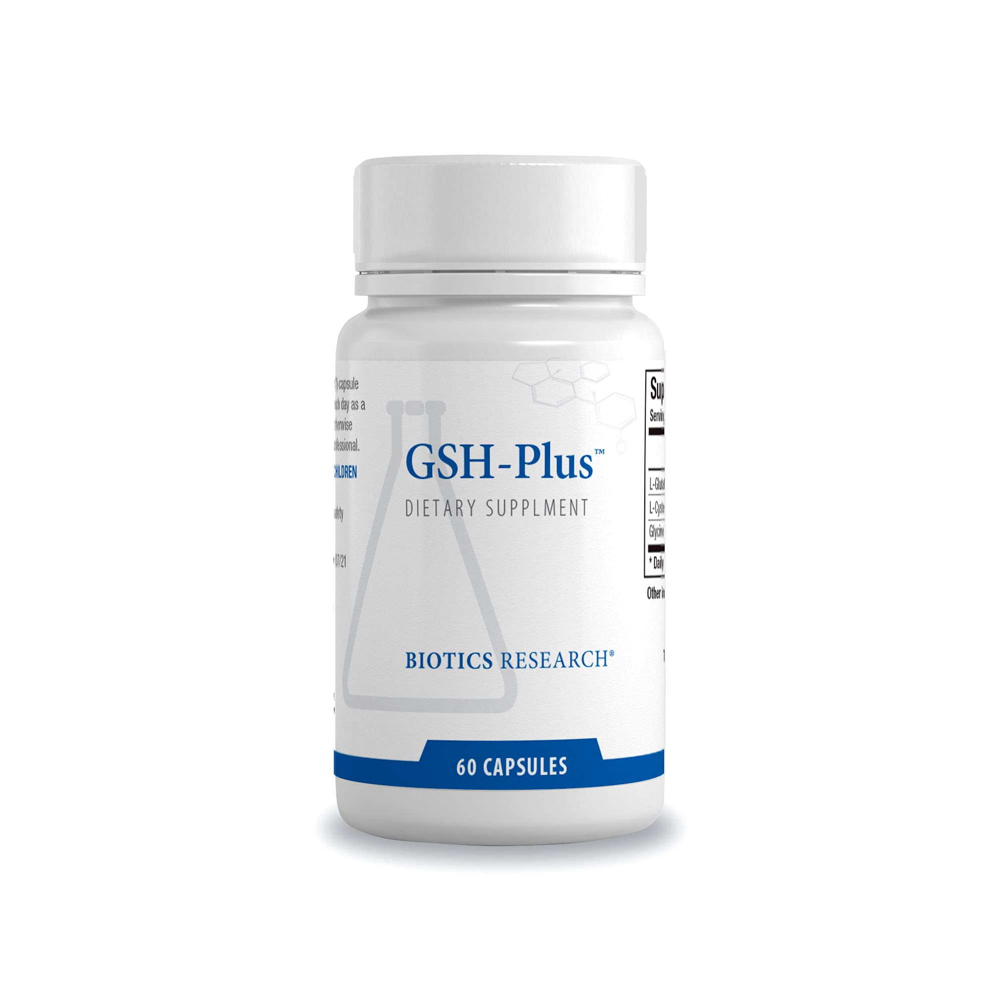 Biotics Research GSH Plus bottle on shelf showing antioxidant support