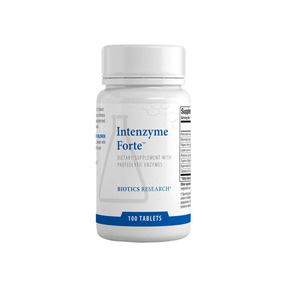 Biotics Research Intenzyme Forte tablets support protein digestion.