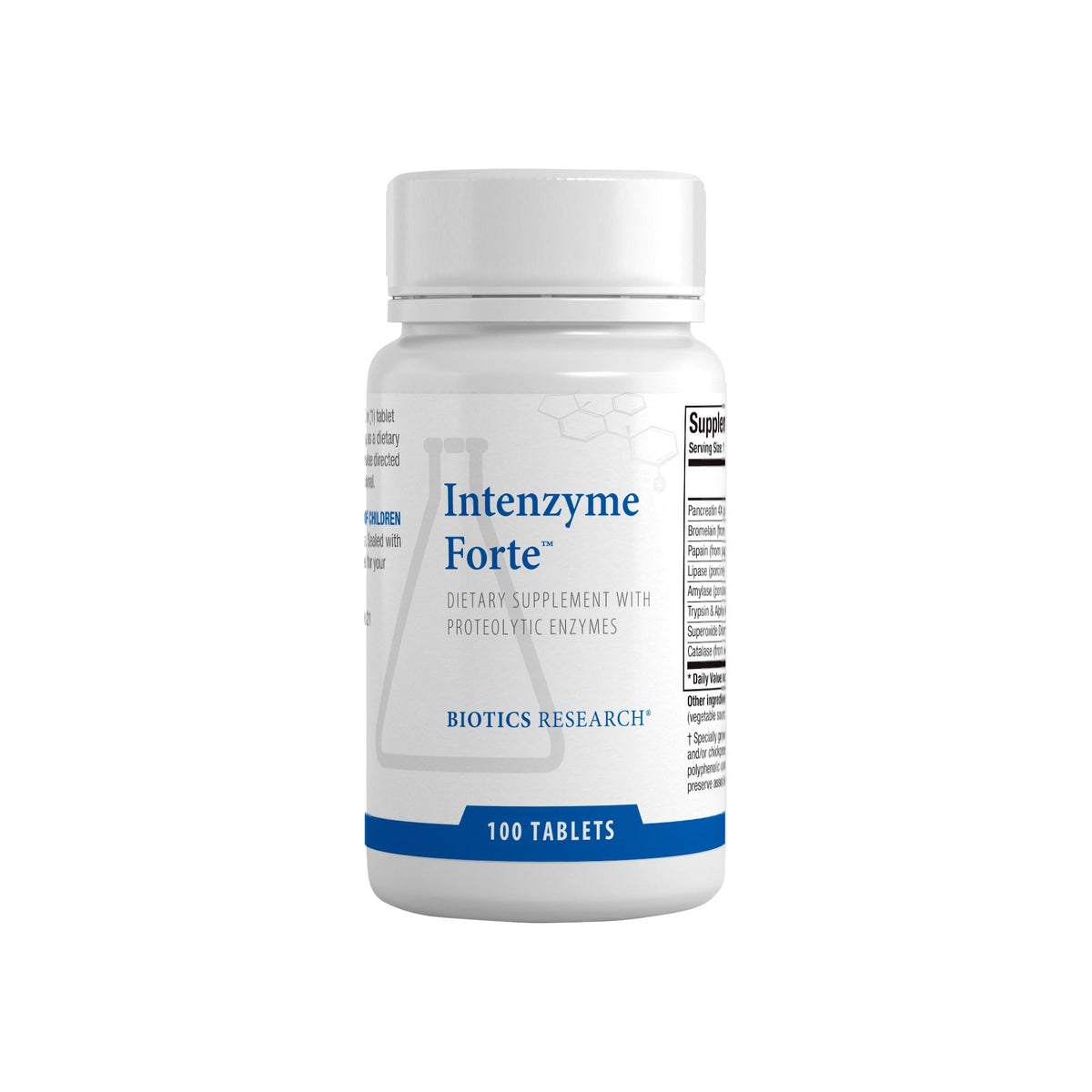 Biotics Research Intenzyme Forte tablets support protein digestion.