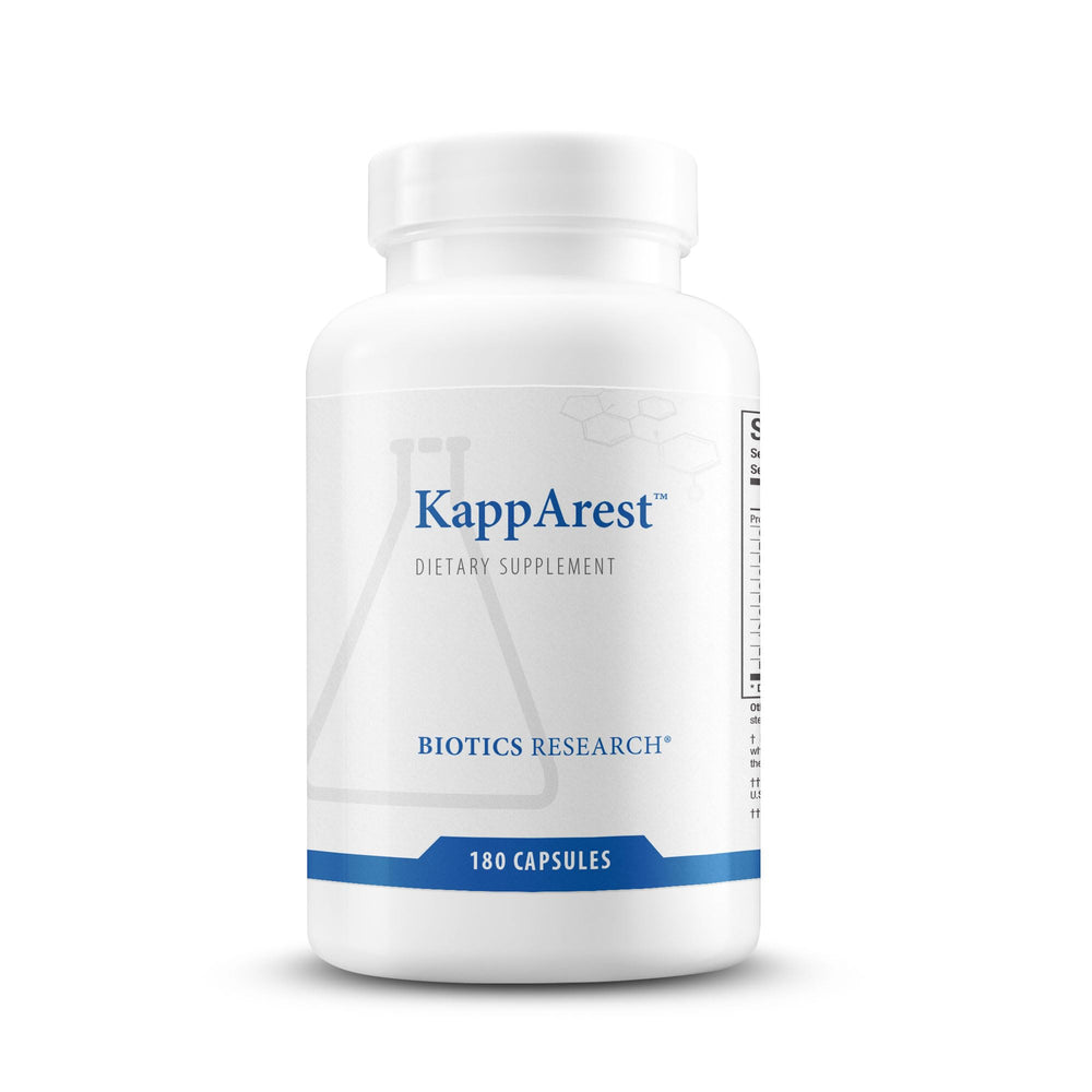 BIOTICS RESEARCH KappArest turmeric capsules bottle offers antioxidant support for daily wellness.