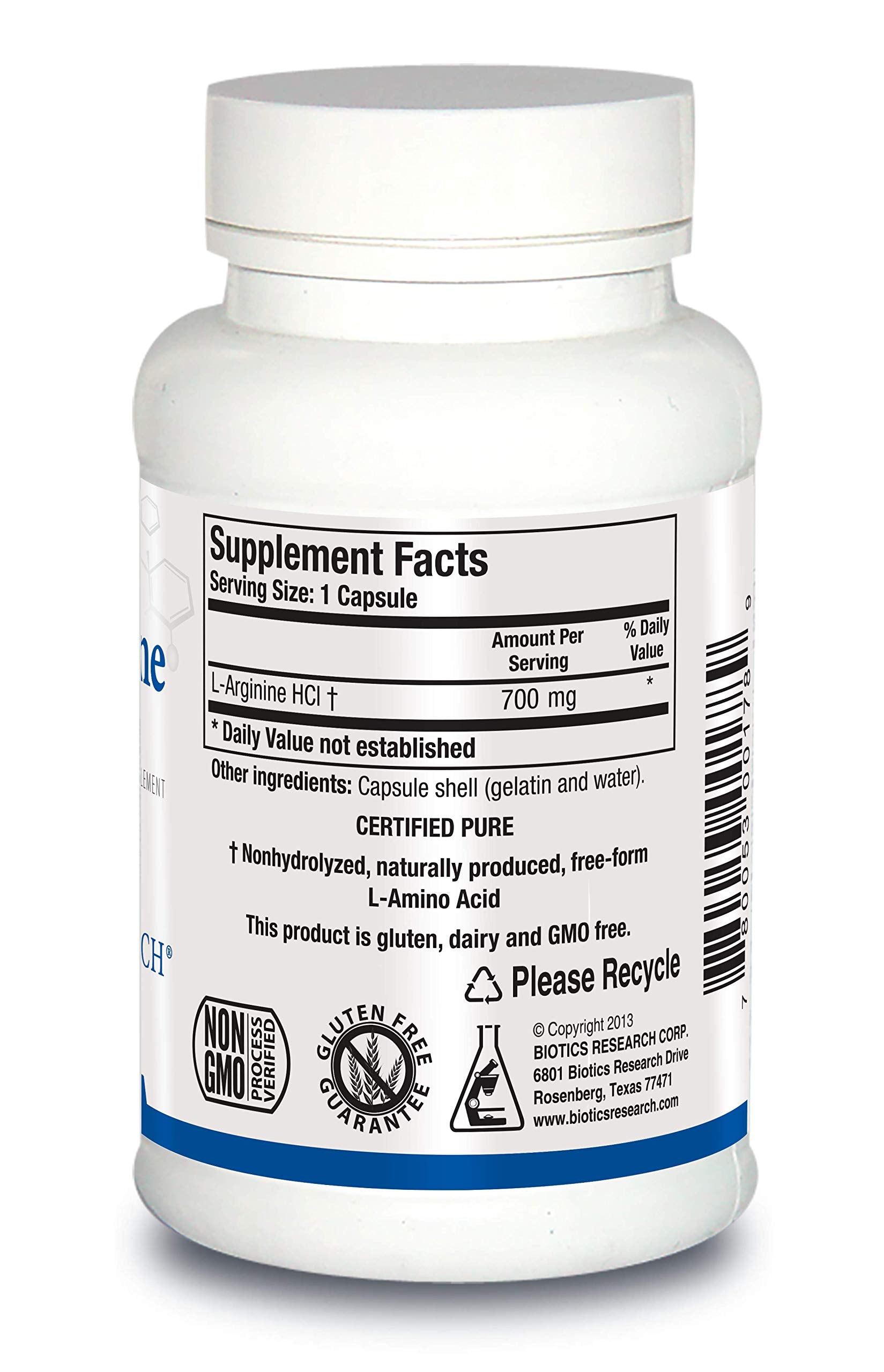 Biotics Research L-Arginine capsules closeup highlighting convenient daily use
