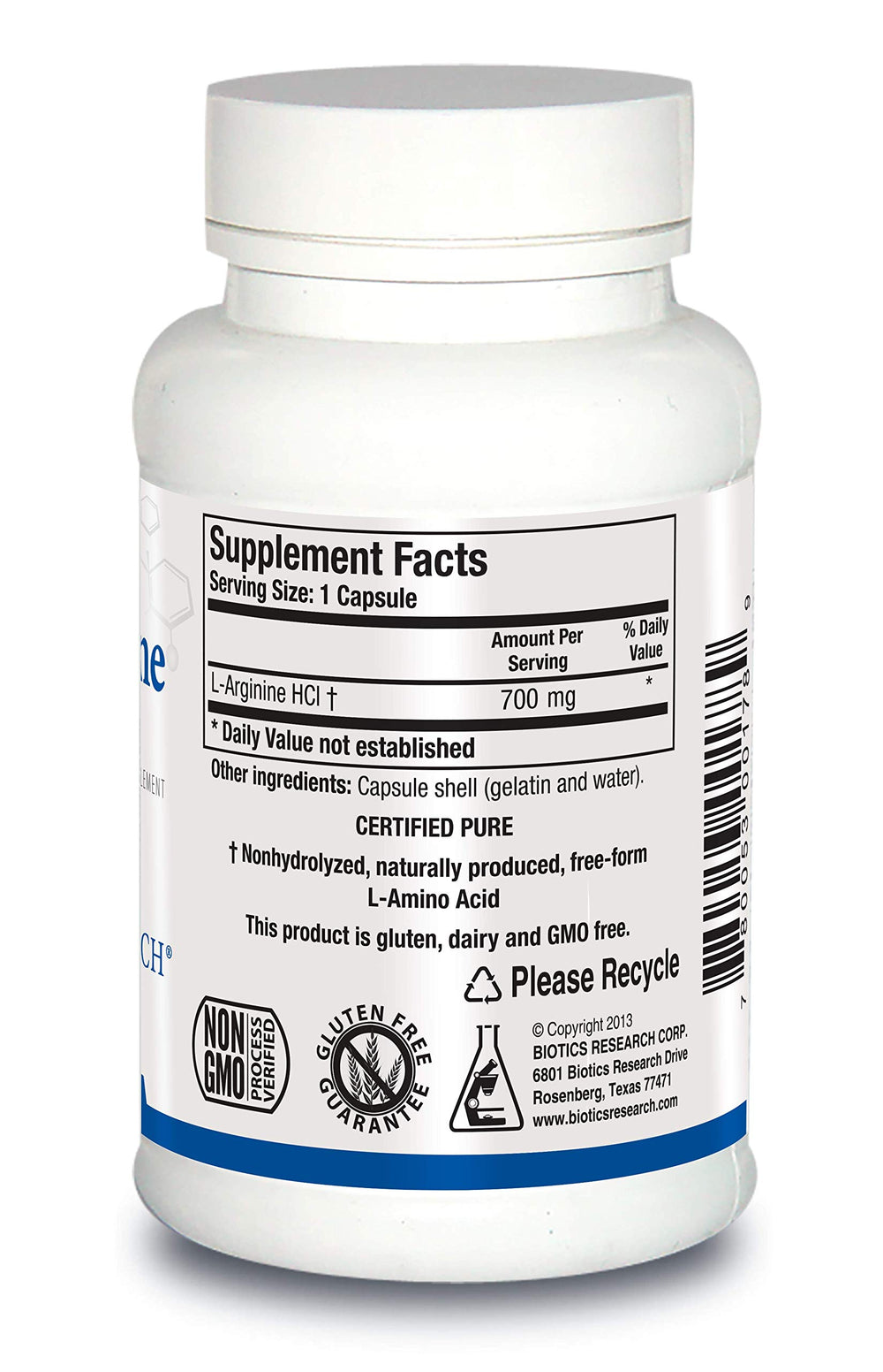 Biotics Research L-Arginine capsules closeup highlighting convenient daily use