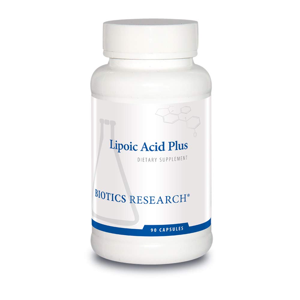 Biotics Research Lipoic Acid Plus bottle with antioxidant-supporting capsules.