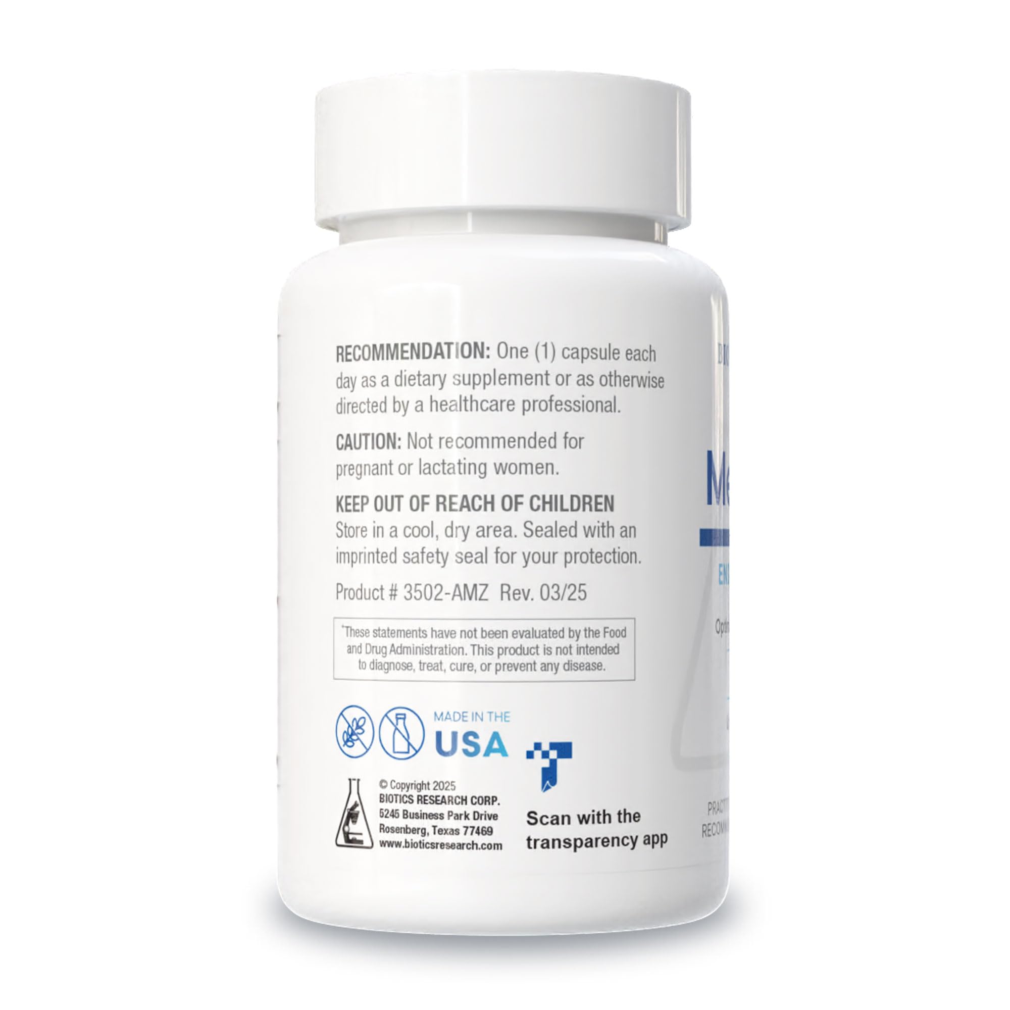 Biotics Research Meda-Stim tablets closeup highlighting compact capsules.