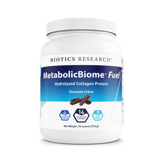 BIOTICS RESEARCH MetabolicBiome Fuel tub front showing a high-protein daily shake for microbiome health