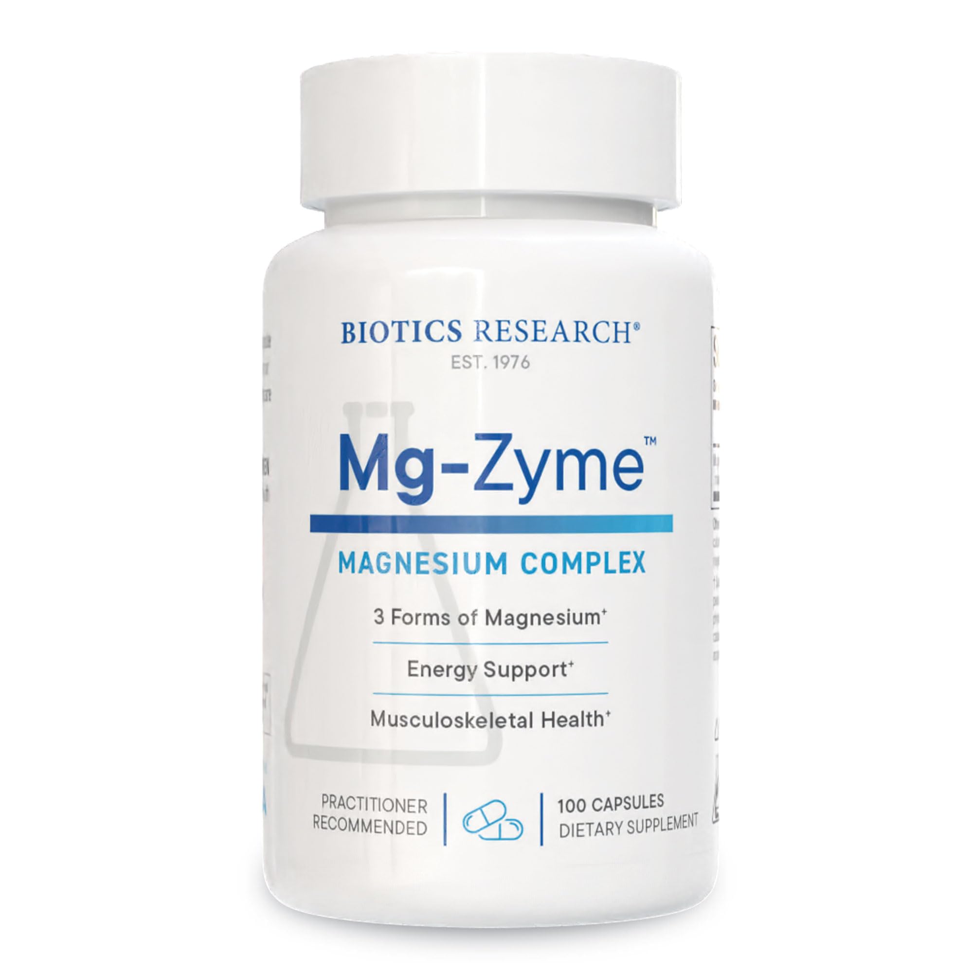 Biotics Research Mg-Zyme bottle front for calm nightly support.