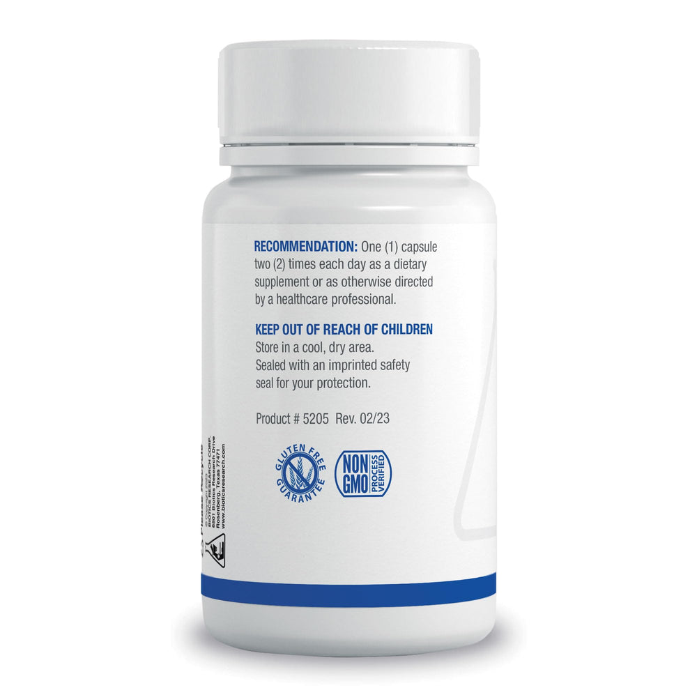 Biotics NAC 500mg bottle back detailing dosage and detox pathway notes