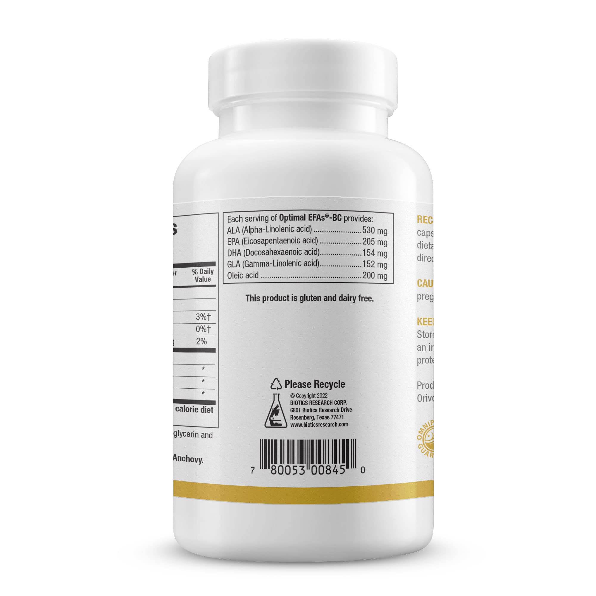 Biotics Research Optimal EFAs-BC label detail highlights blend and ingredients