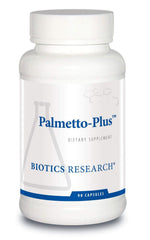 BIOTICS RESEARCH Palmetto-Plus bottle on white background for daily male wellness.
