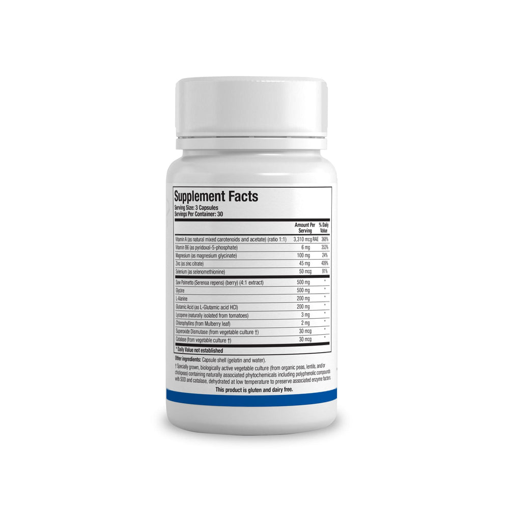 BIOTICS RESEARCH Palmetto-Plus capsules neatly arranged for easy dosing.