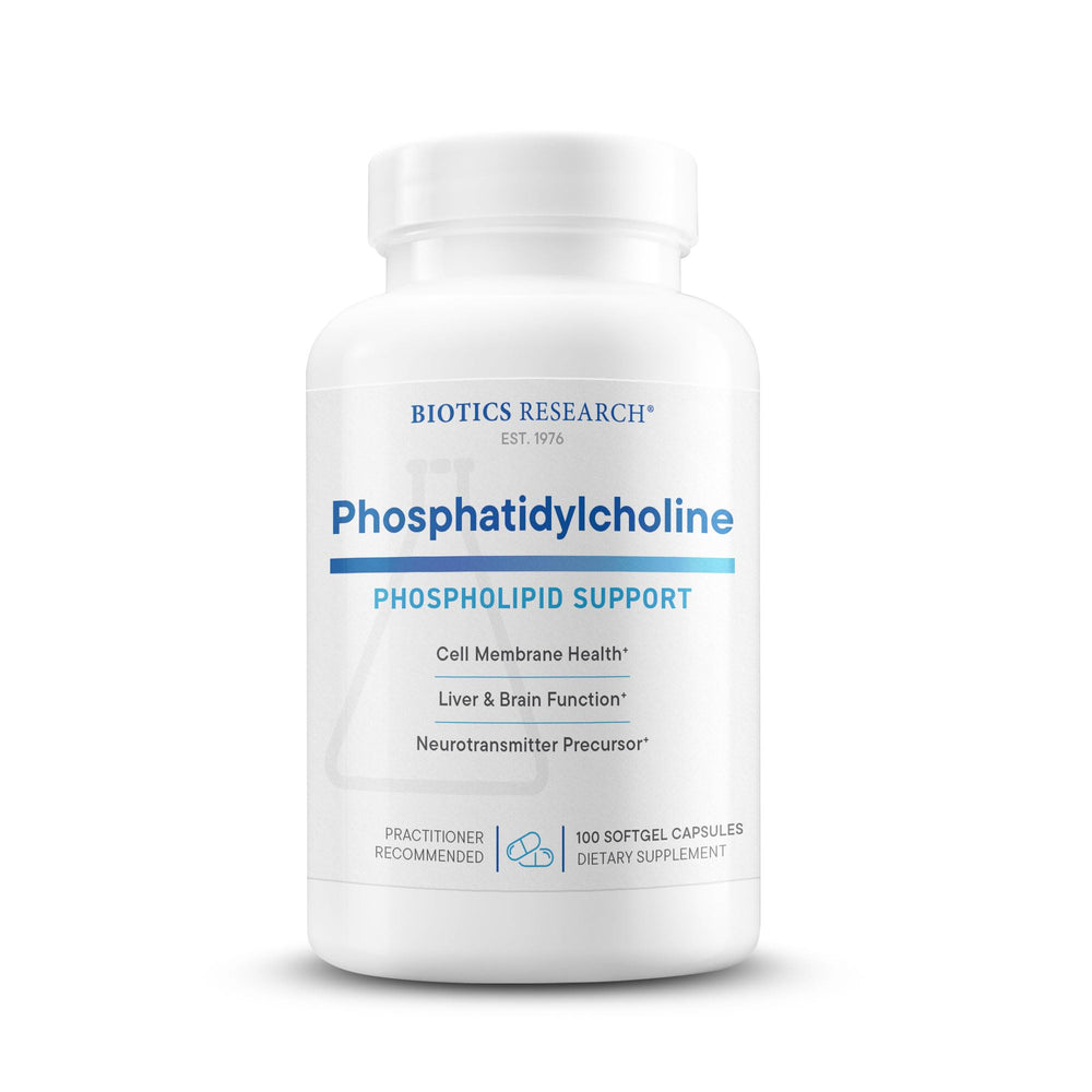 Biotics Research phosphatidylcholine bottle closeup for liver and brain support