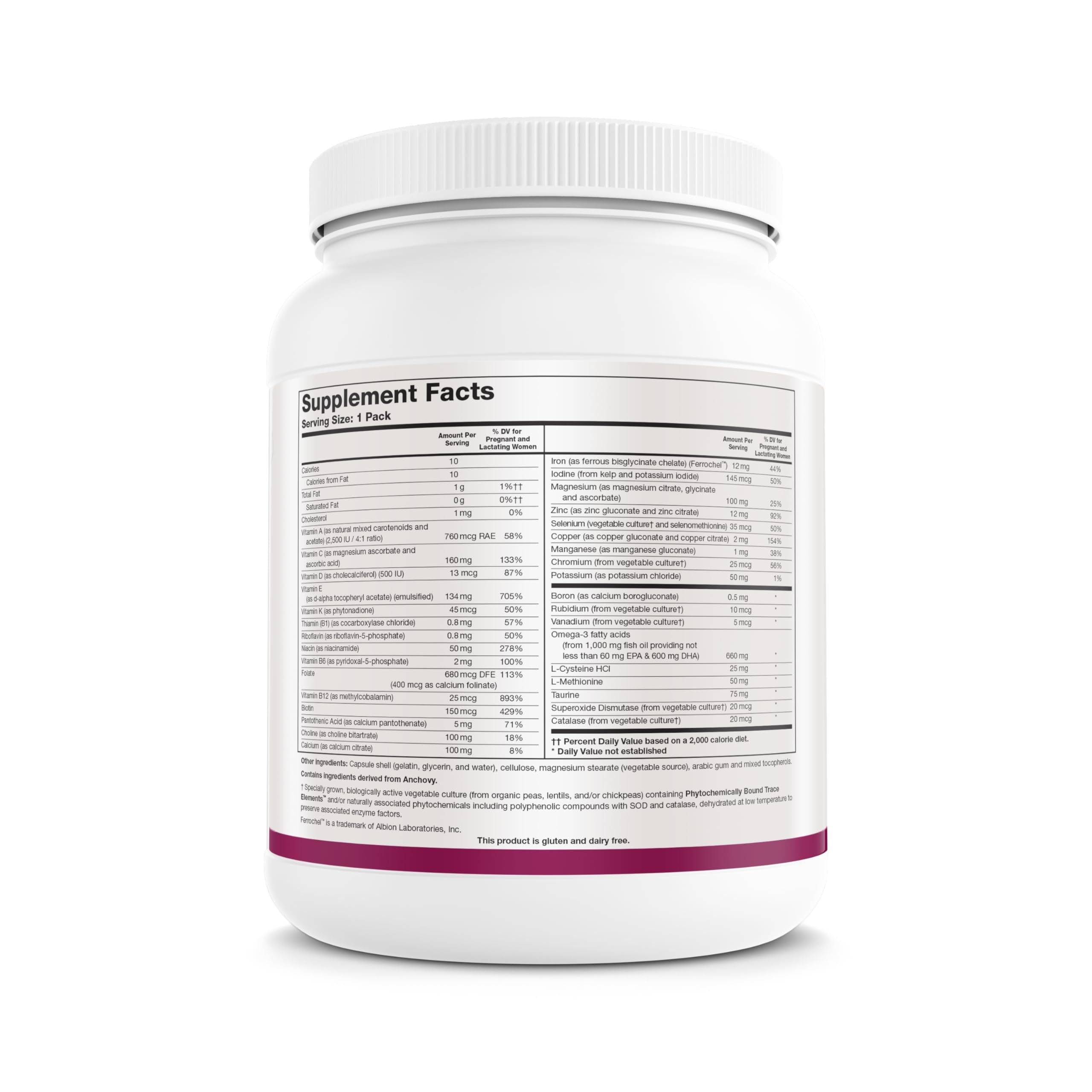 Biotics Research Pre-Natal Packs bottle close-up emphasizing omega-3 content