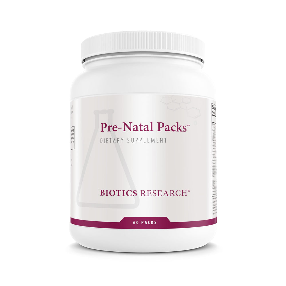 Biotics Research Pre-Natal Packs front label highlighting full-spectrum prenatal nutrition