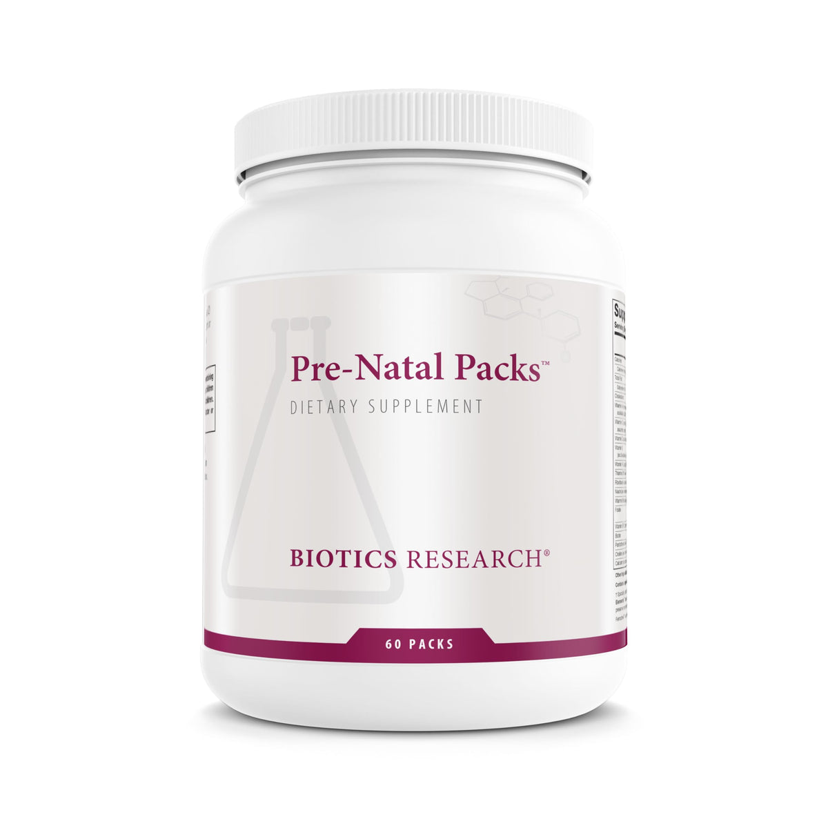 Biotics Research Pre-Natal Packs front label highlighting full-spectrum prenatal nutrition