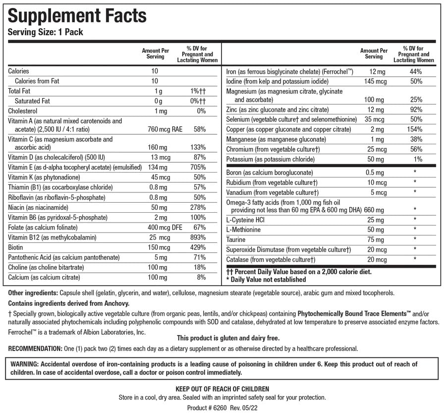 Biotics Research Pre-Natal Packs ingredients scene with key nutrients