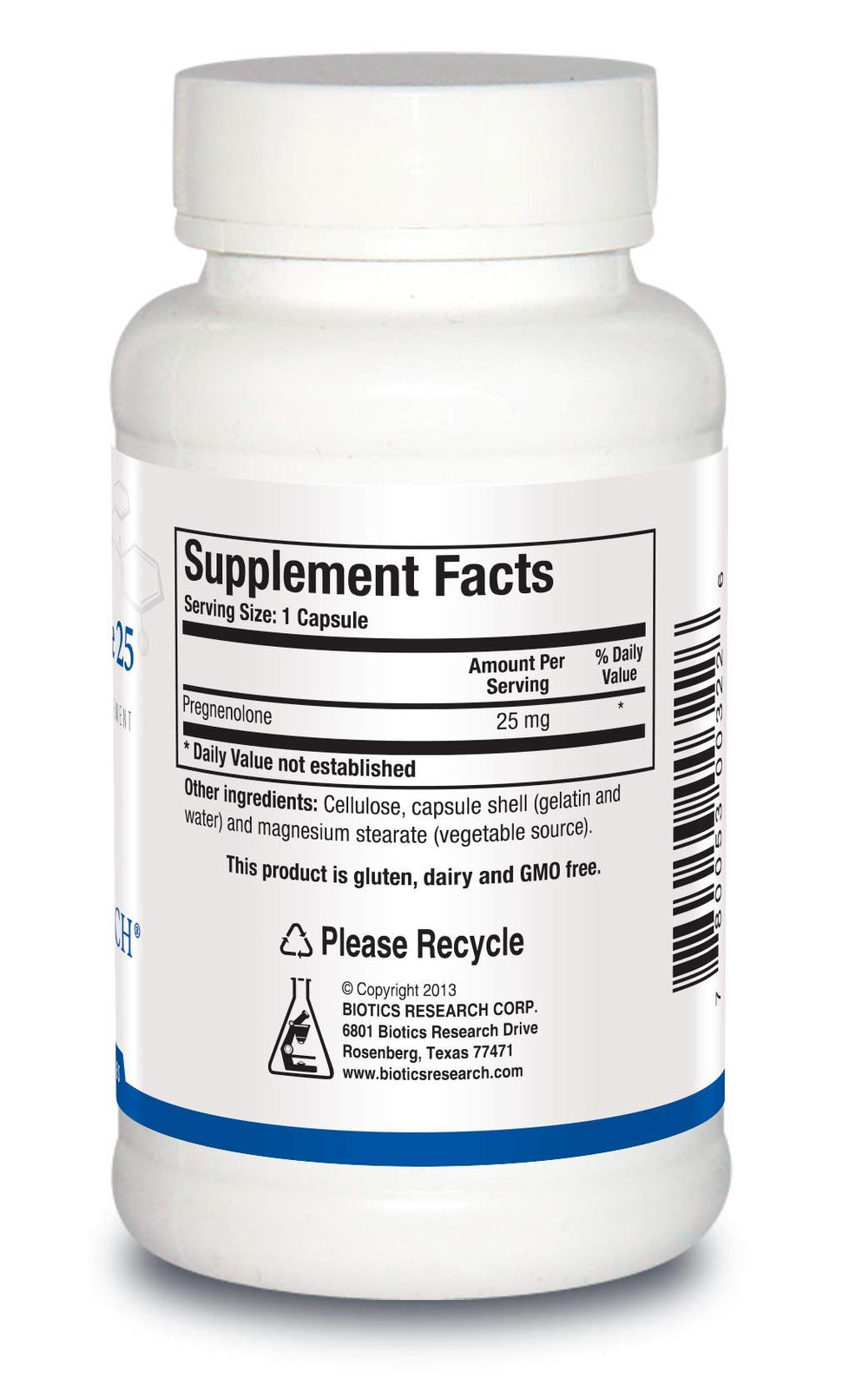 Biotics Research Pregnenolone front label closeup highlighting prohormone and neurosteroid focus.