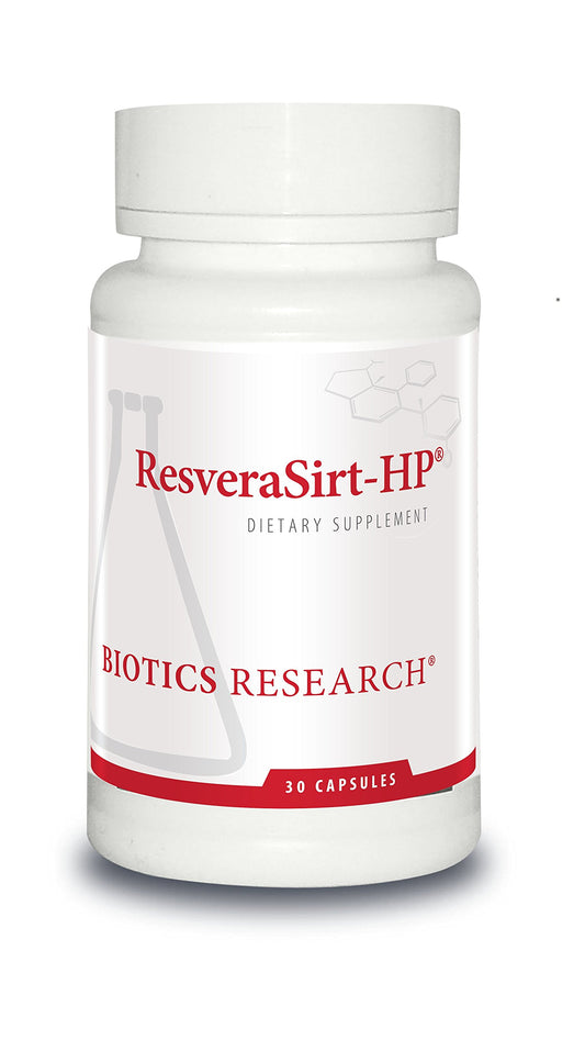 Biotics Research ResveraSirt HP bottle front highlighting cardiovascular support feature