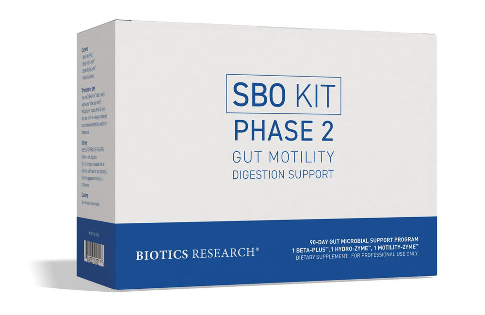 BIOTICS RESEARCH SBO Kit Phase 2 box showing the 90-day digestive protocol for balance
